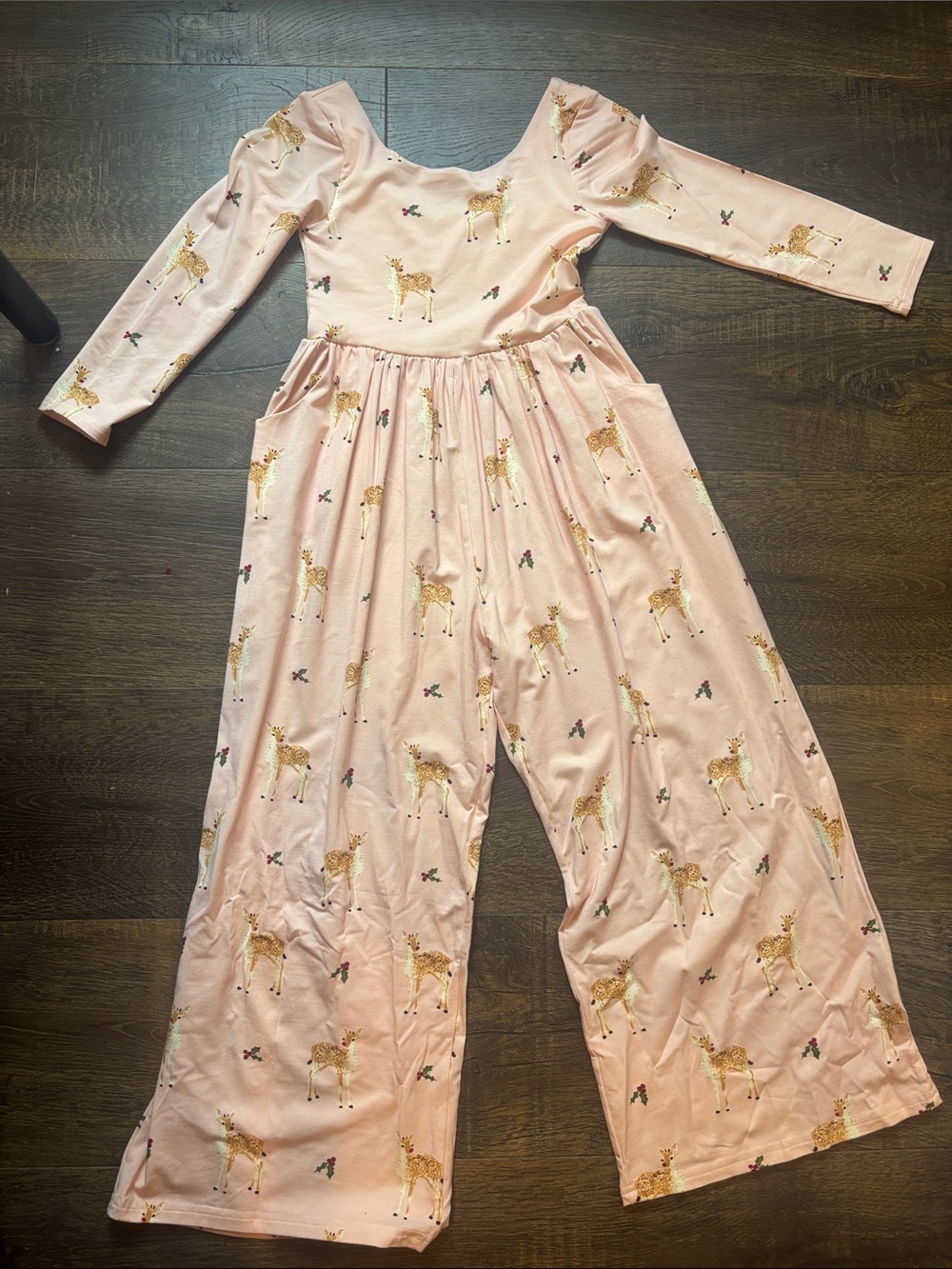 SweetHoney light Pink Long-Sleeve Jumpsuit with Deer Print